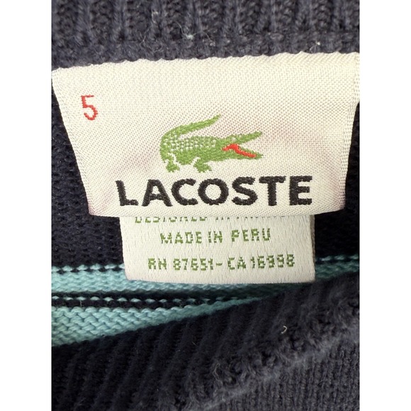 Lacoste Striped Sweater Men's 5 Large Blue Nautical Preppy - Picture 5 of 9